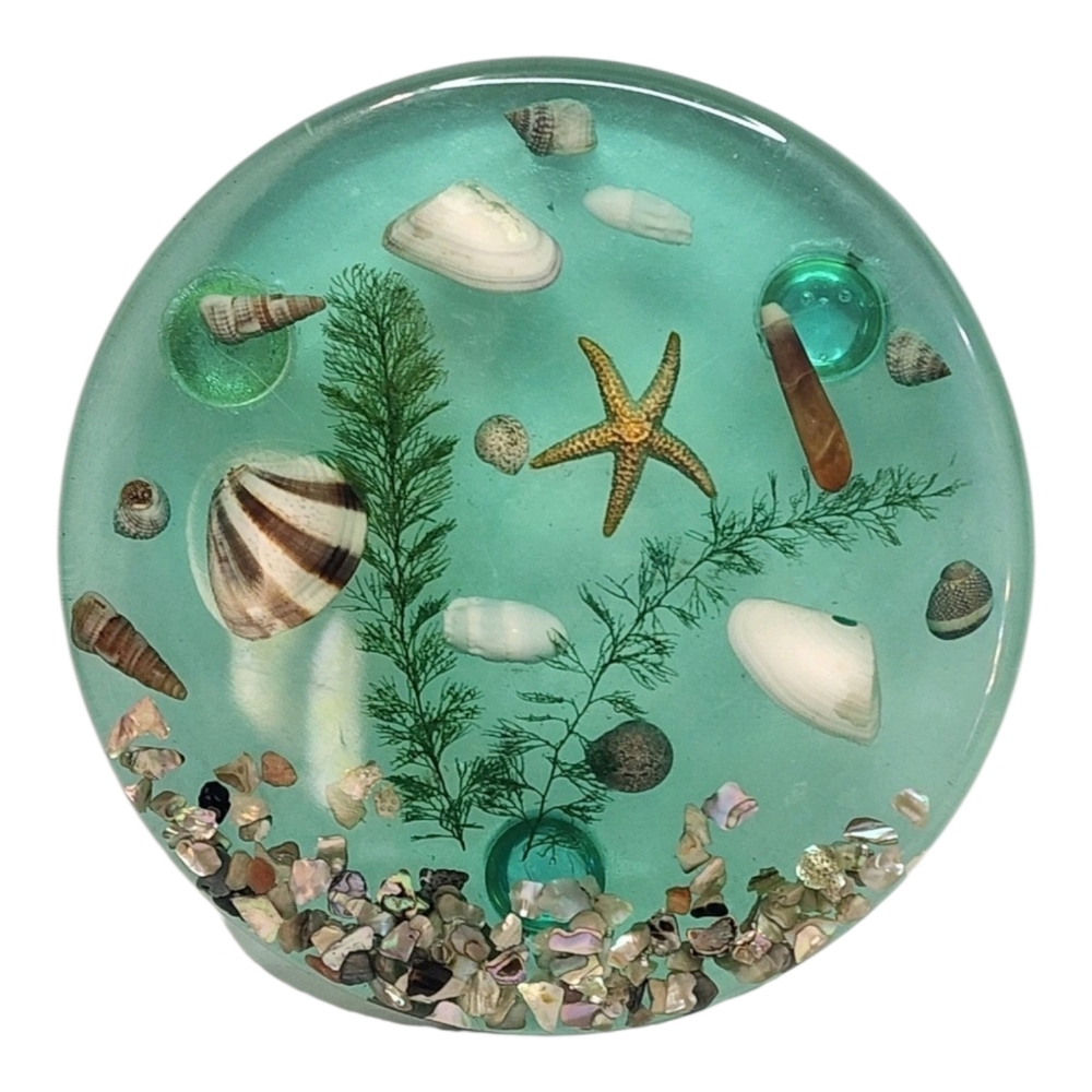 Vintage Lucite Acrylic Trivet Under Water Blue Starfish Nautical Hotplate Beach